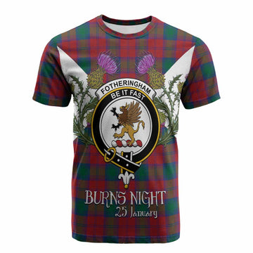 Fotheringham (Fotheringhame) Tartan Family Crest Cotton T-shirt Scottish Burns Night Thistle Floral