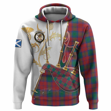 Fotheringham (Fotheringhame) Tartan Family Crest Hoodie Bagpipes with Scottish Thistle