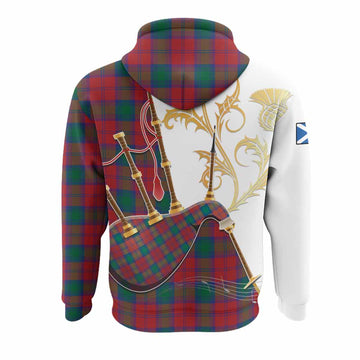 Fotheringham (Fotheringhame) Tartan Family Crest Hoodie Bagpipes with Scottish Thistle