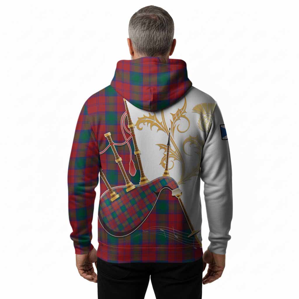 Fotheringham (Fotheringhame) Tartan Family Crest Hoodie Bagpipes with Scottish Thistle