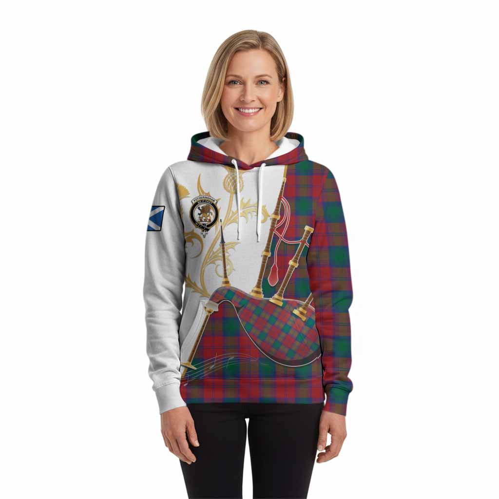 Fotheringham (Fotheringhame) Tartan Family Crest Hoodie Bagpipes with Scottish Thistle