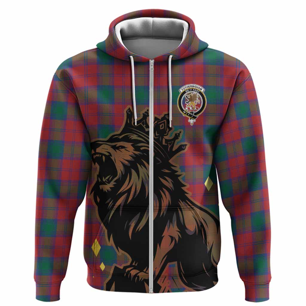 Fotheringham (Fotheringhame) Tartan Family Crest Hoodie Crowned Lion Roaring