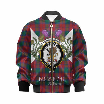 Fotheringham (Fotheringhame) Tartan Family Crest Kid Bomber Jacket Scottish Burns Night Thistle Floral