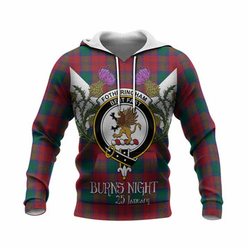 Fotheringham (Fotheringhame) Tartan Family Crest Knitted Hoodie Scottish Burns Night Thistle Floral