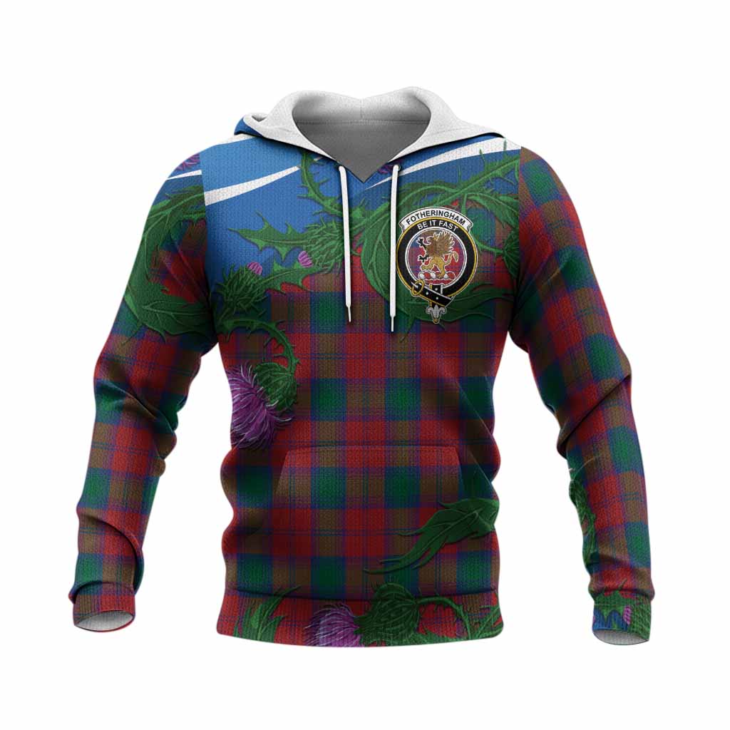 Fotheringham (Fotheringhame) Tartan Family Crest Knitted Hoodie Thistle in Minimalism