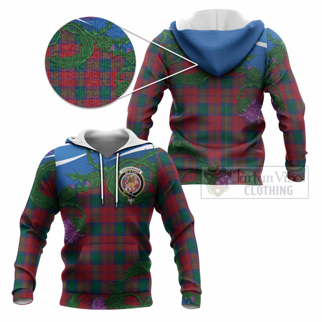 Fotheringham (Fotheringhame) Tartan Family Crest Knitted Hoodie Thistle in Minimalism
