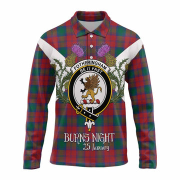 Fotheringham (Fotheringhame) Tartan Family Crest Long Sleeve Polo Shirt Scottish Burns Night Thistle Floral