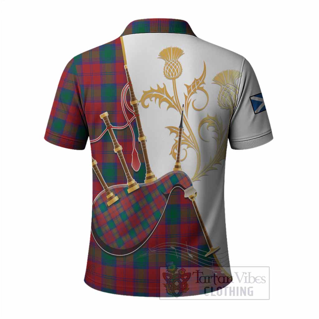 Fotheringham (Fotheringhame) Tartan Family Crest Polo Shirt Bagpipes with Scottish Thistle