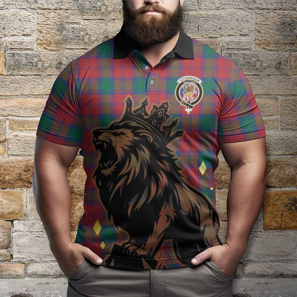 Fotheringham (Fotheringhame) Tartan Family Crest Polo Shirt Crowned Lion Roaring