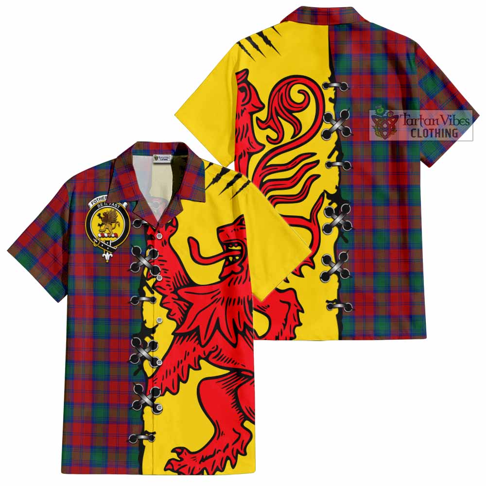 Fotheringham (Fotheringhame) Tartan Family Crest Short Sleeve Button Shirt Lion Rampant Honor - Tartan Vibes Clothing