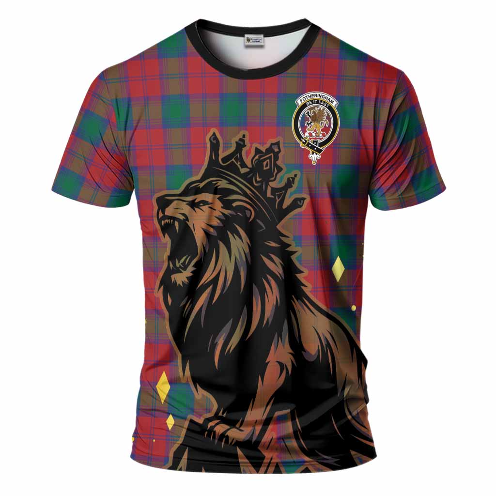 Fotheringham (Fotheringhame) Tartan Family Crest T-Shirt Crowned Lion Roaring
