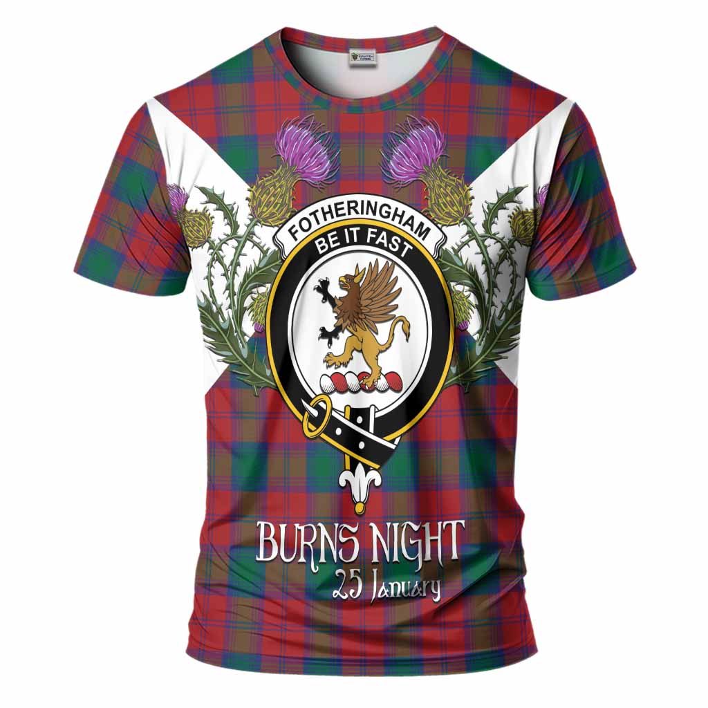 Fotheringham (Fotheringhame) Tartan Family Crest T-Shirt Scottish Burns Night Thistle Floral