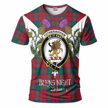 Fotheringham (Fotheringhame) Tartan Family Crest T-Shirt Scottish Burns Night Thistle Floral