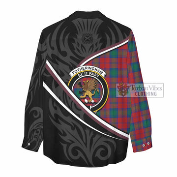 Fotheringham (Fotheringhame) Tartan Family Crest Women Casual Shirt Celtic Scottish Thistle Floral