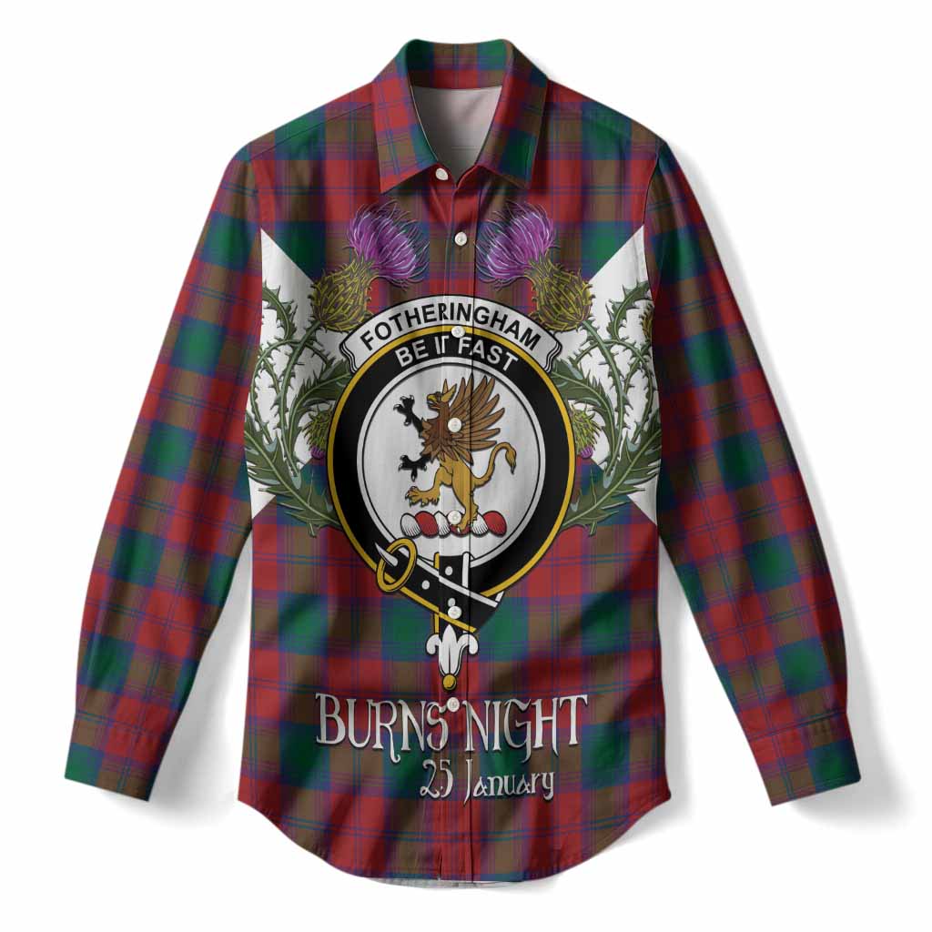 Fotheringham (Fotheringhame) Tartan Family Crest Women Casual Shirt Scottish Burns Night Thistle Floral