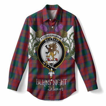 Fotheringham (Fotheringhame) Tartan Family Crest Women Casual Shirt Scottish Burns Night Thistle Floral