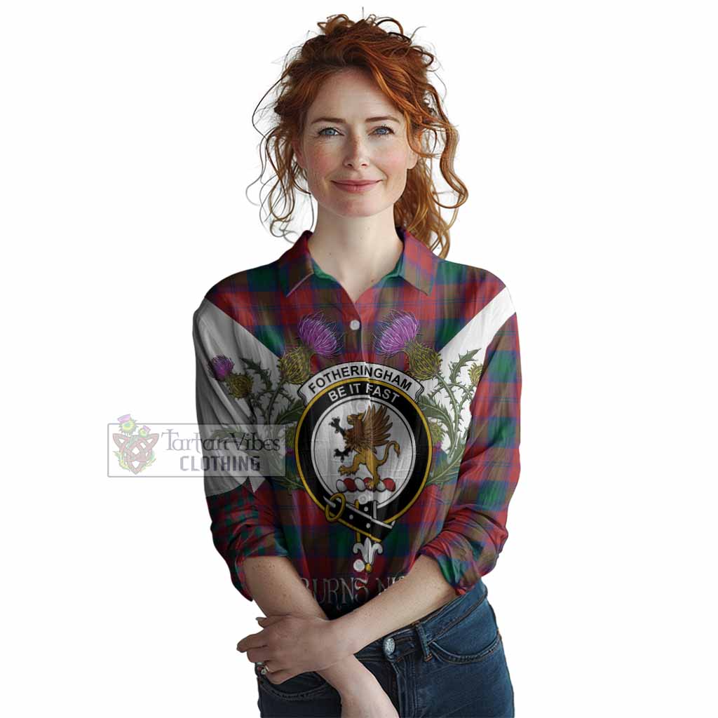 Fotheringham (Fotheringhame) Tartan Family Crest Women Casual Shirt Scottish Burns Night Thistle Floral