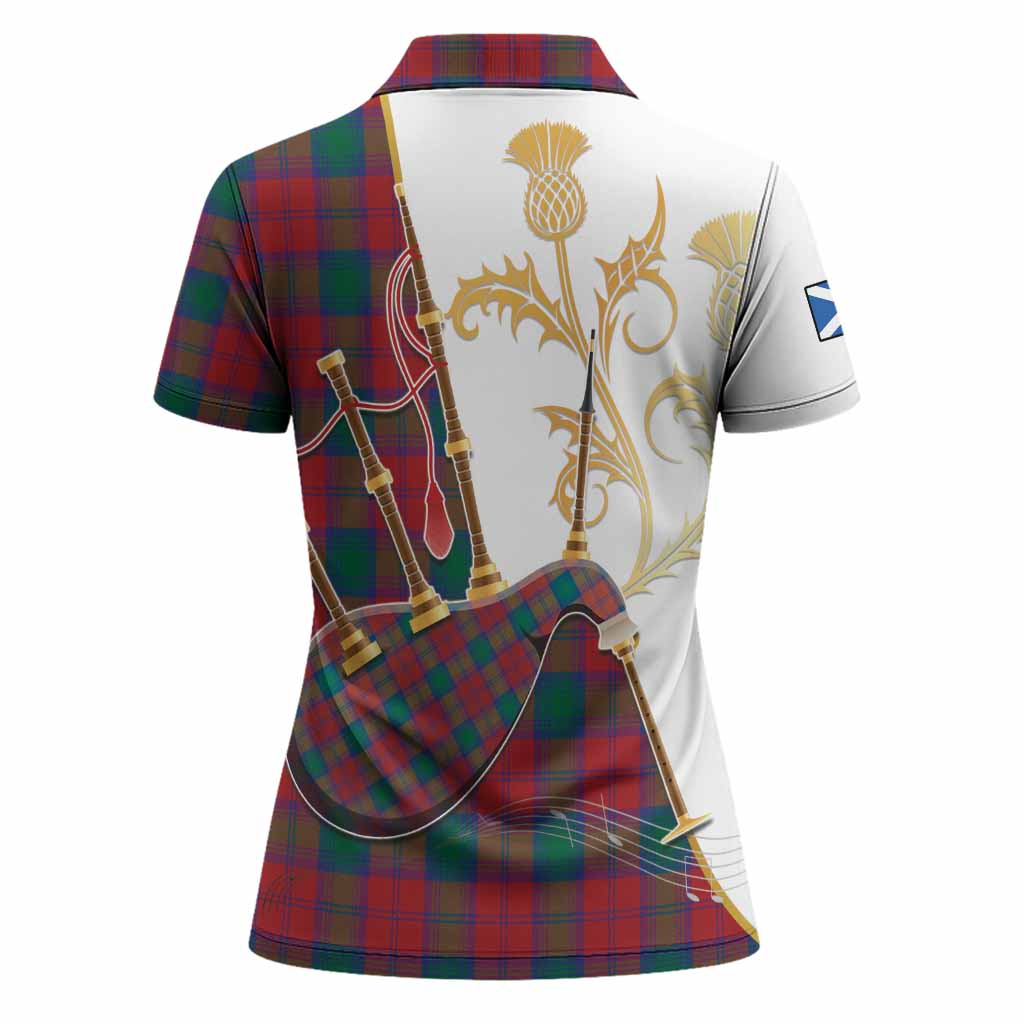 Fotheringham (Fotheringhame) Tartan Family Crest Women Polo Shirt Bagpipes with Scottish Thistle