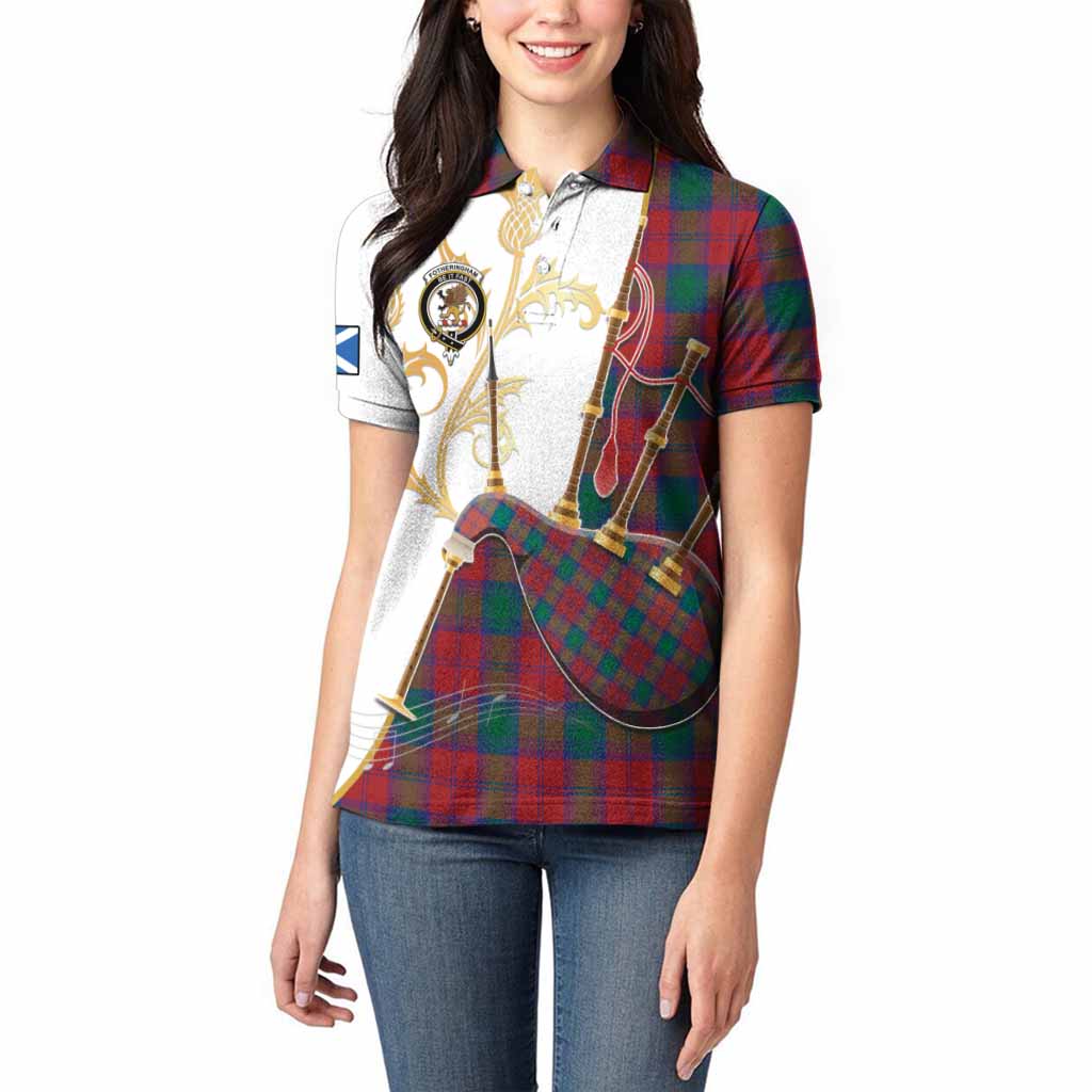Fotheringham (Fotheringhame) Tartan Family Crest Women Polo Shirt Bagpipes with Scottish Thistle