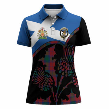 Fotheringham (Fotheringhame) Tartan Family Crest Women Polo Shirt Scotland Thistle Floral Flag Style