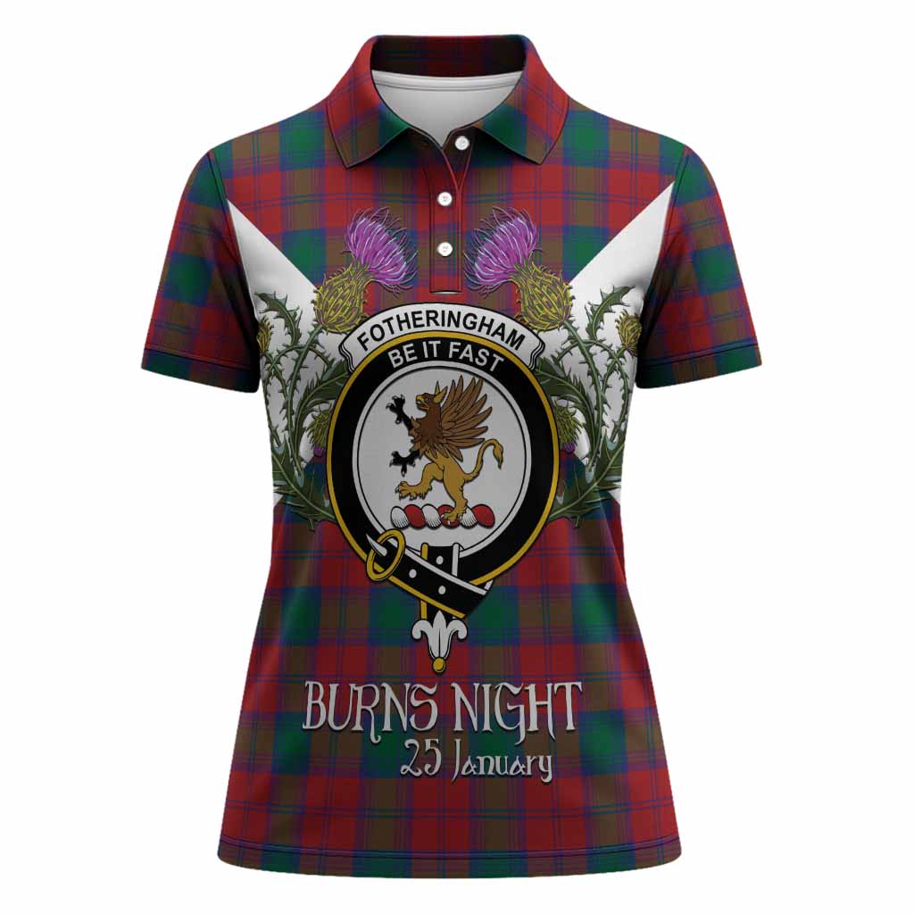 Fotheringham (Fotheringhame) Tartan Family Crest Women Polo Shirt Scottish Burns Night Thistle Floral