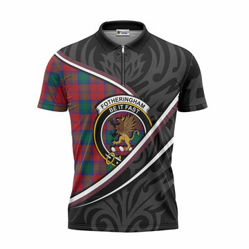Fotheringham (Fotheringhame) Tartan Family Crest Zipper Polo Shirt Celtic Scottish Thistle Floral