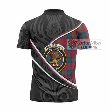 Fotheringham (Fotheringhame) Tartan Family Crest Zipper Polo Shirt Celtic Scottish Thistle Floral