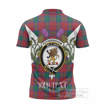 Fotheringham (Fotheringhame) Tartan Family Crest Zipper Polo Shirt Scottish Burns Night Thistle Floral