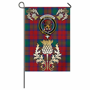 Fotheringham (Fotheringhame) Tartan Garden Flag with Golden Regal Scottish Thistle Emblem - Tartan Vibes Clothing