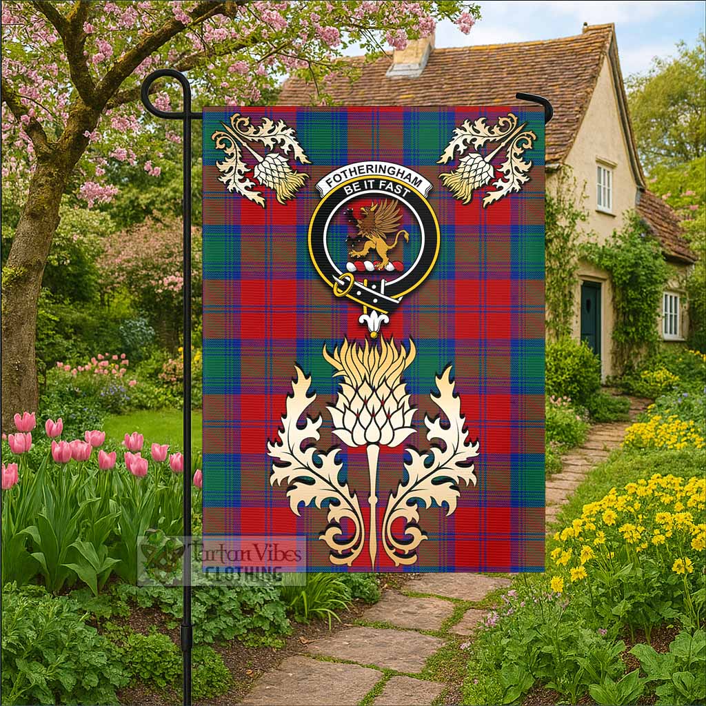 Fotheringham (Fotheringhame) Tartan Garden Flag with Golden Regal Scottish Thistle Emblem - Tartan Vibes Clothing