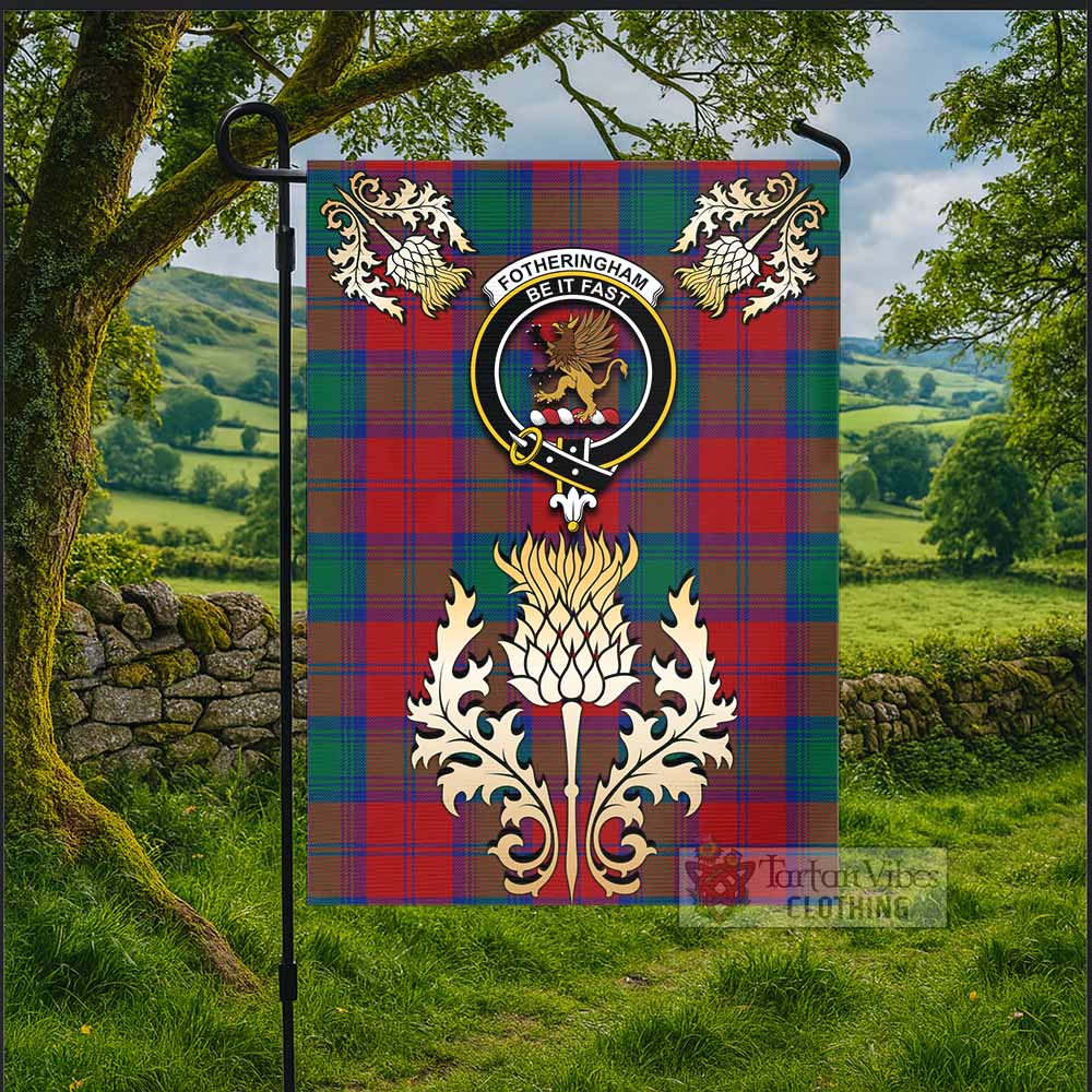 Fotheringham (Fotheringhame) Tartan Garden Flag with Golden Regal Scottish Thistle Emblem - Tartan Vibes Clothing