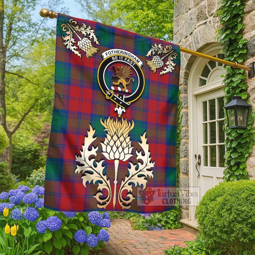 Fotheringham (Fotheringhame) Tartan Garden Flag with Golden Regal Scottish Thistle Emblem - Tartan Vibes Clothing
