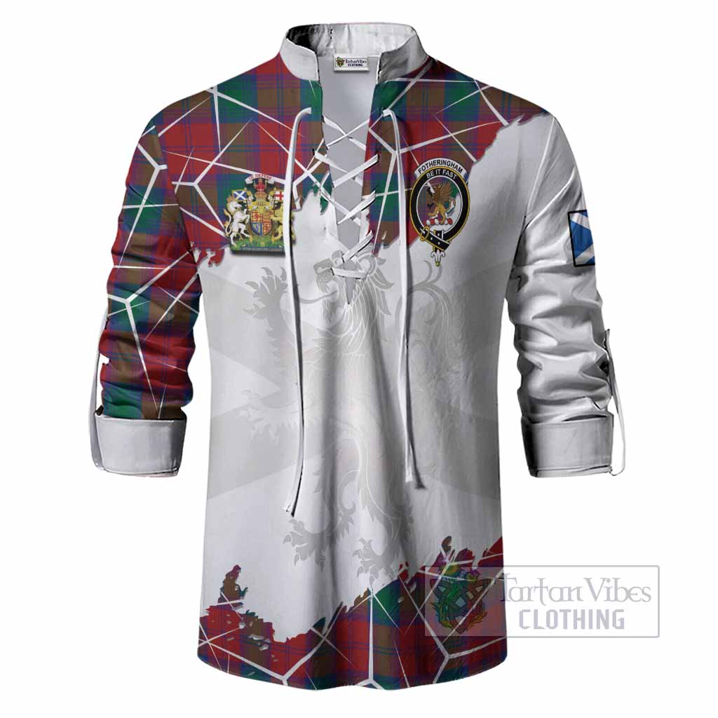 Fotheringham (Fotheringhame) Tartan Ghillie Shirt with Family Crest and Lion Rampant Grunge Style