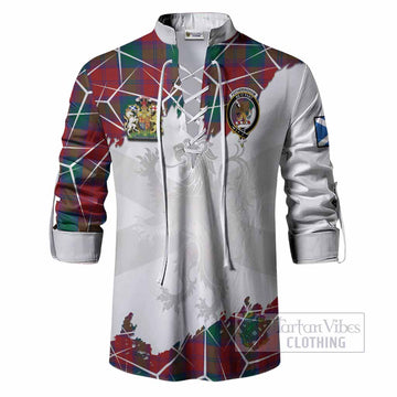 Fotheringham (Fotheringhame) Tartan Ghillie Shirt with Family Crest and Lion Rampant Grunge Style