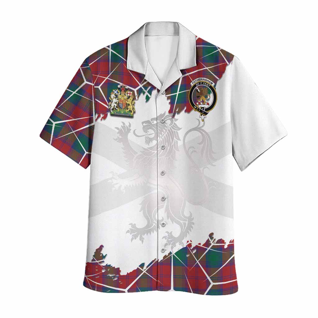 Fotheringham (Fotheringhame) Tartan Hawaiian Shirt with Family Crest and Lion Rampant Grunge Style