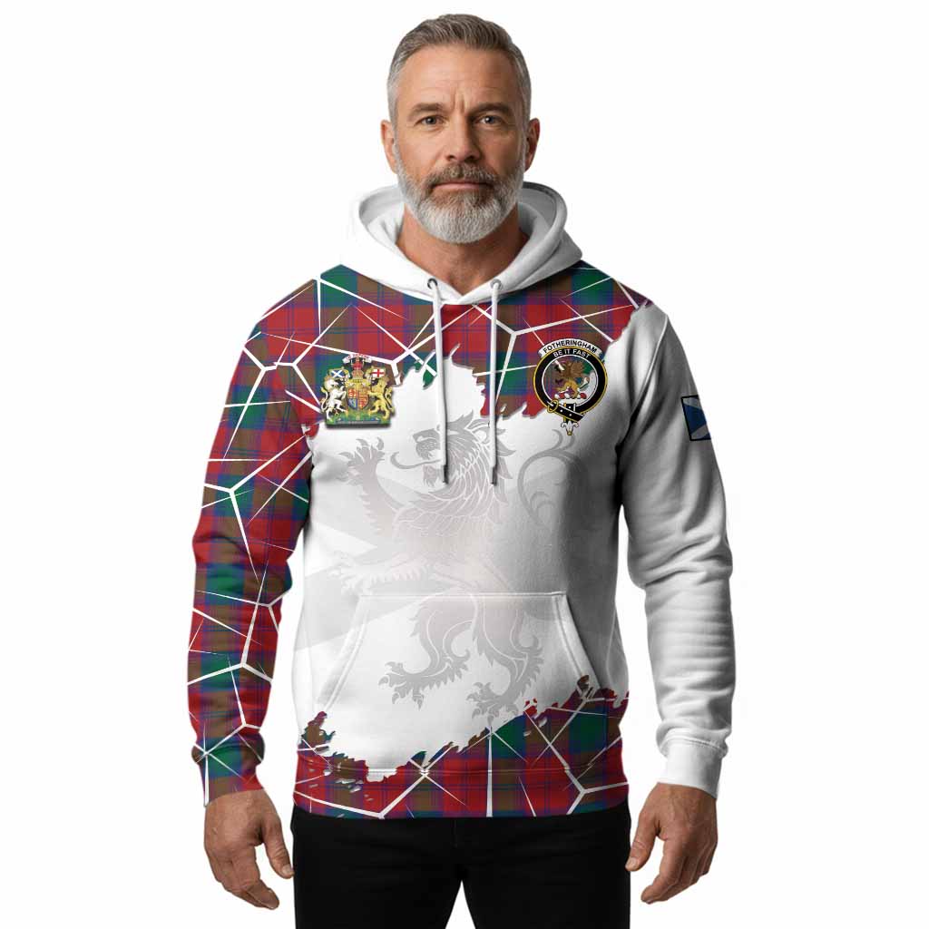 Fotheringham (Fotheringhame) Tartan Hoodie with Family Crest and Lion Rampant Grunge Style