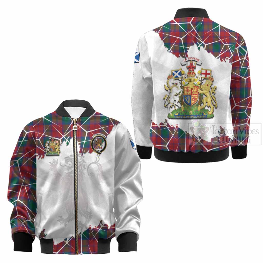 Fotheringham (Fotheringhame) Tartan Kid Bomber Jacket with Family Crest and Lion Rampant Grunge Style