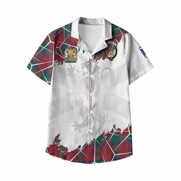 Fotheringham (Fotheringhame) Tartan Kid Hawaiian Shirt with Family Crest and Lion Rampant Grunge Style