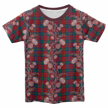 Fotheringham (Fotheringhame) Tartan Kid T-shirt Seamless Scottish Thistle Flowers