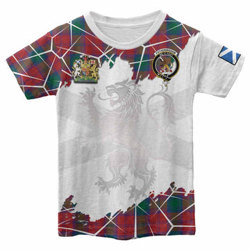 Fotheringham (Fotheringhame) Tartan Kid T-shirt with Family Crest and Lion Rampant Grunge Style