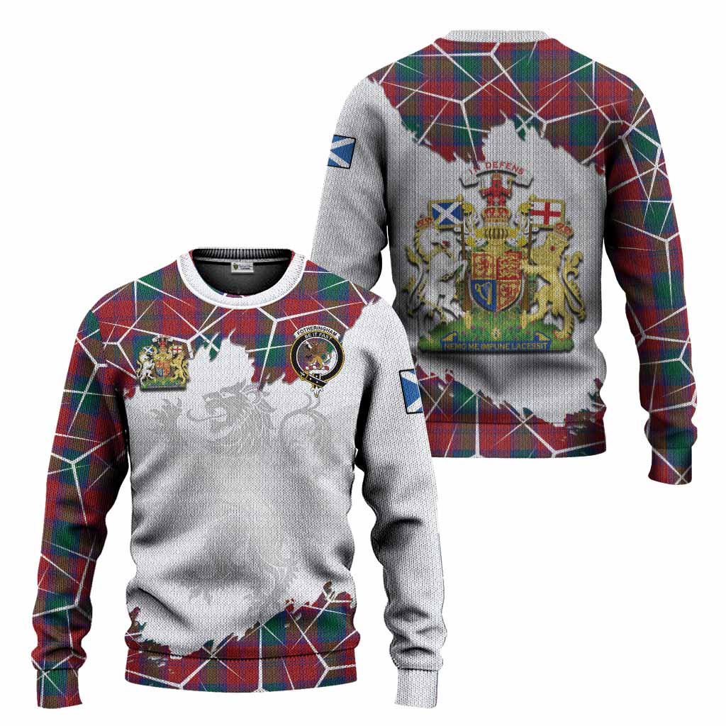 Fotheringham (Fotheringhame) Tartan Knitted Sweater with Family Crest and Lion Rampant Grunge Style