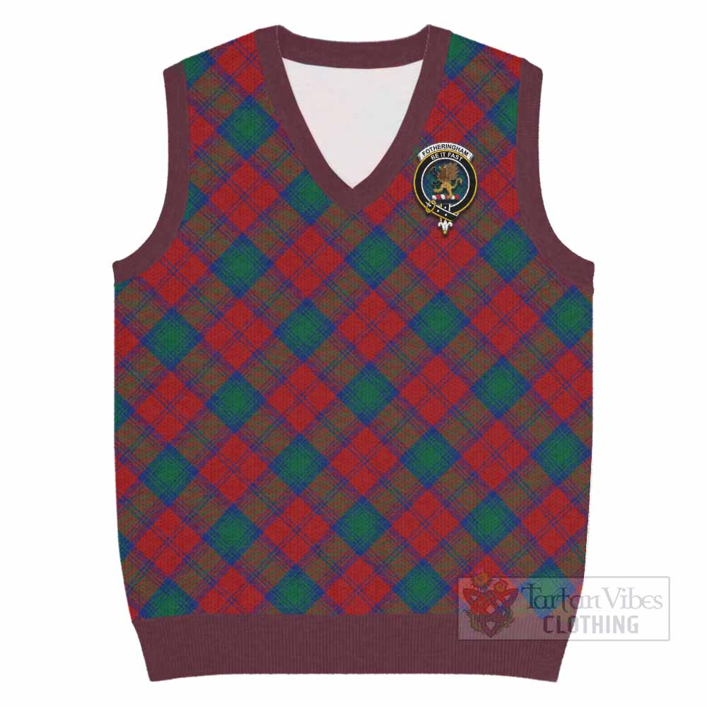 Fotheringham (Fotheringhame) Tartan Knitted V-Neck Vest with Family Crest Cross Style