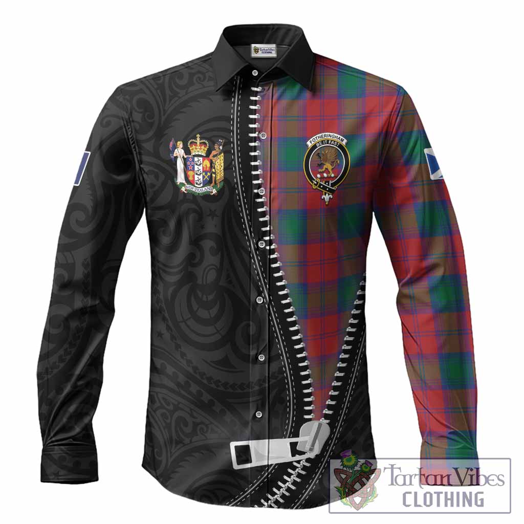 Fotheringham (Fotheringhame) Tartan Long Sleeve Button Shirts New Zealand Pattern Unique Zipper Stylized