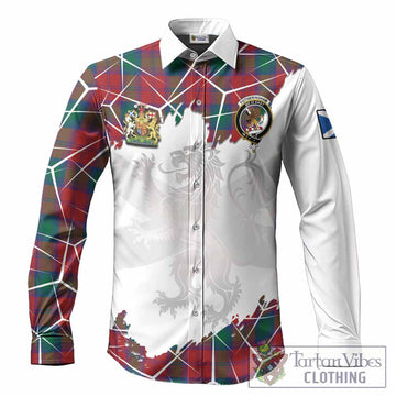 Fotheringham (Fotheringhame) Tartan Long Sleeve Button Shirts with Family Crest and Lion Rampant Grunge Style