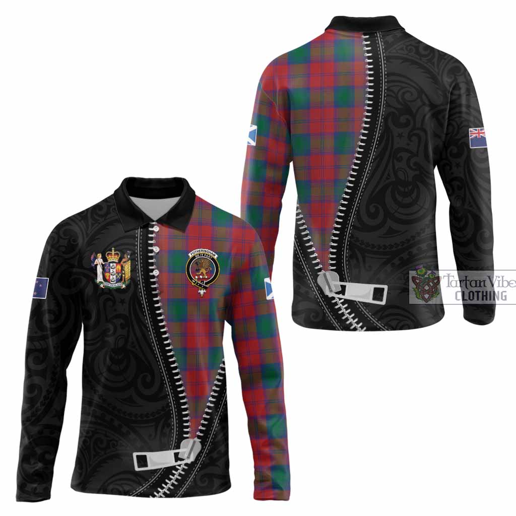 Fotheringham (Fotheringhame) Tartan Long Sleeve Polo Shirt New Zealand Pattern Unique Zipper Stylized