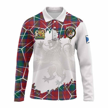 Fotheringham (Fotheringhame) Tartan Long Sleeve Polo Shirt with Family Crest and Lion Rampant Grunge Style