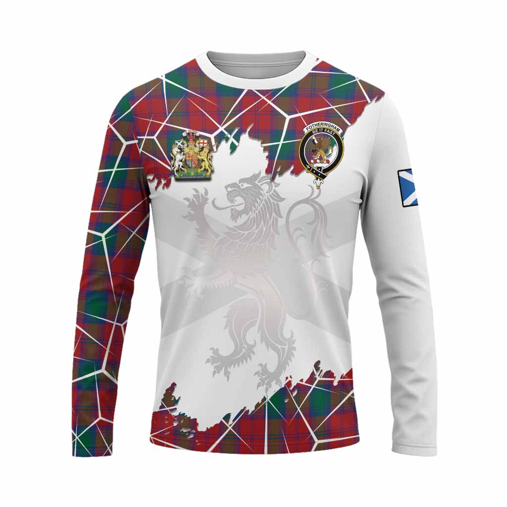 Fotheringham (Fotheringhame) Tartan Long Sleeve T-Shirt with Family Crest and Lion Rampant Grunge Style