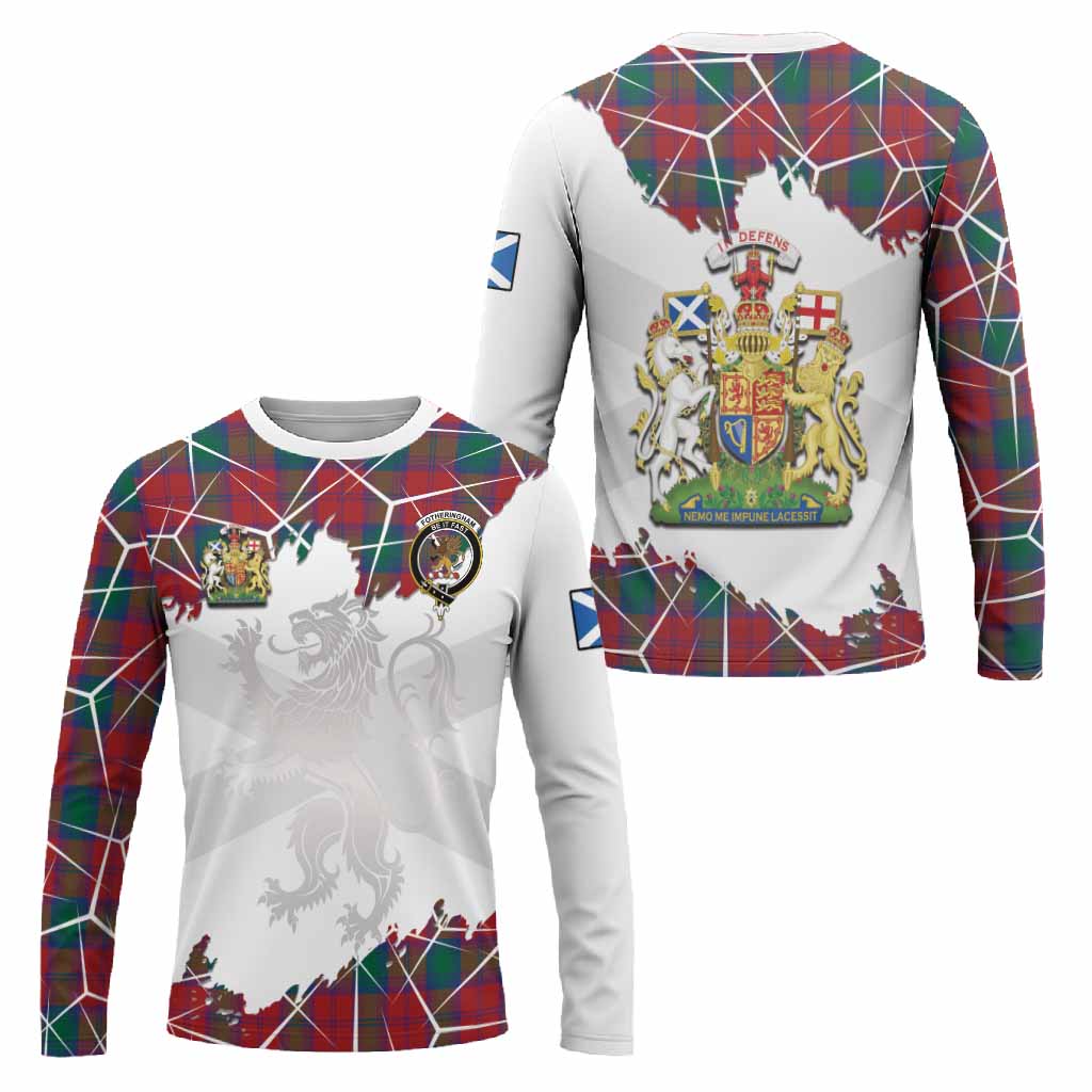 Fotheringham (Fotheringhame) Tartan Long Sleeve T-Shirt with Family Crest and Lion Rampant Grunge Style