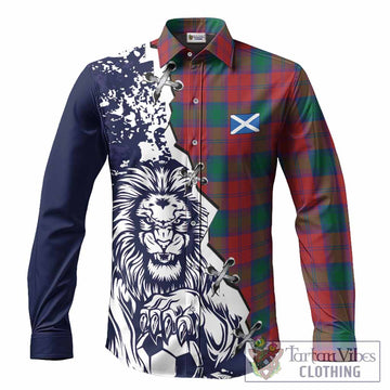 Fotheringham (Fotheringhame) Tartan Scottish Long Sleeve Button Shirts Angry Lion With Soccer Ball Style