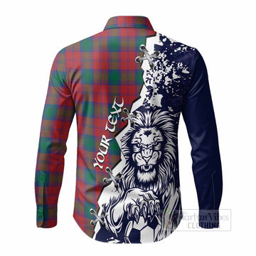 Fotheringham (Fotheringhame) Tartan Scottish Long Sleeve Button Shirts Angry Lion With Soccer Ball Style